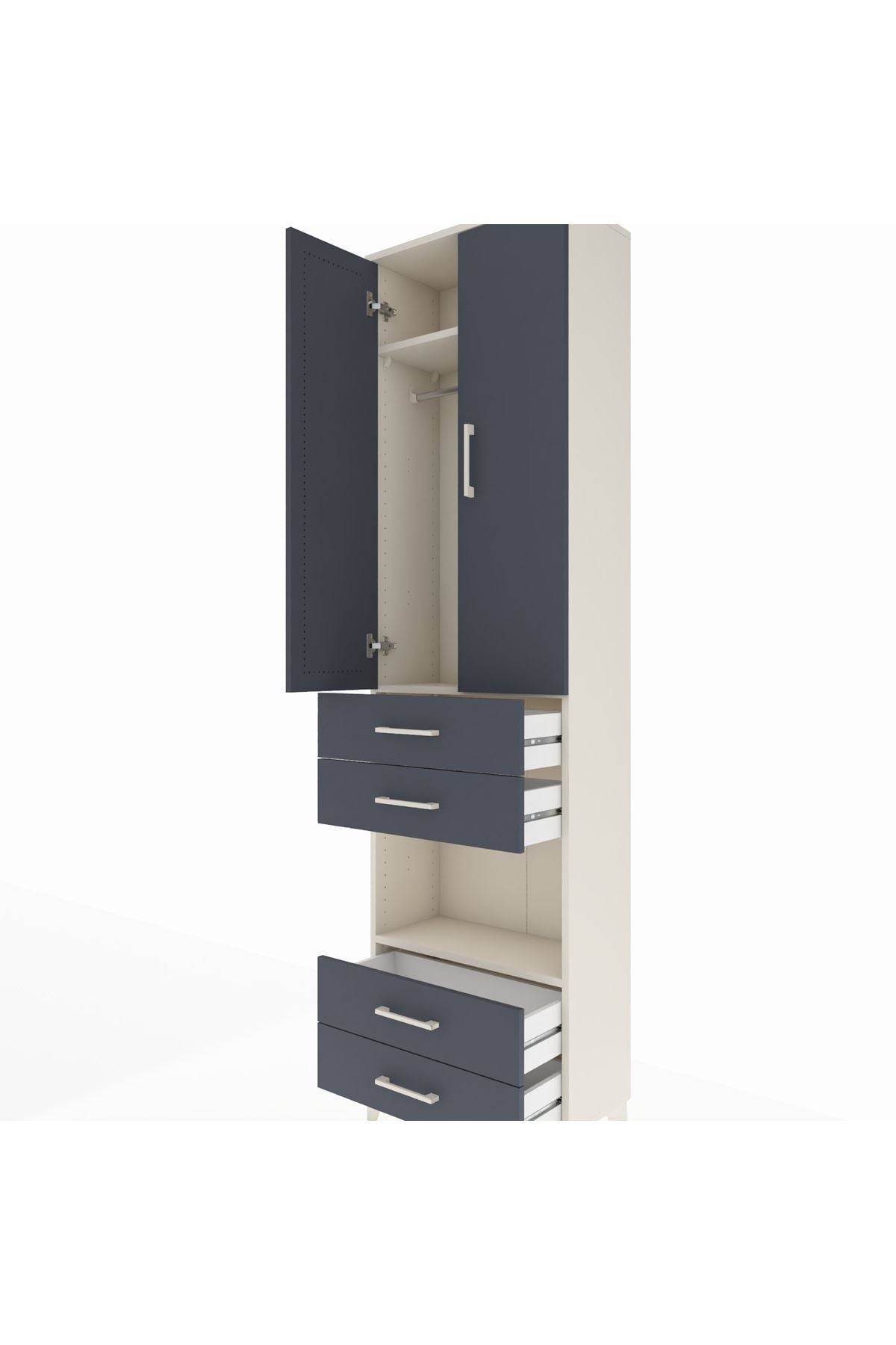 Arges Dolap 3 Raflı 4 Çekmeceli Tek Askılı 60x30x221 Aytaşı-Antrasit