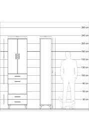 Arges Dolap 3 Raflı 4 Çekmeceli Tek Askılı 60x30x221 Aytaşı-Antrasit