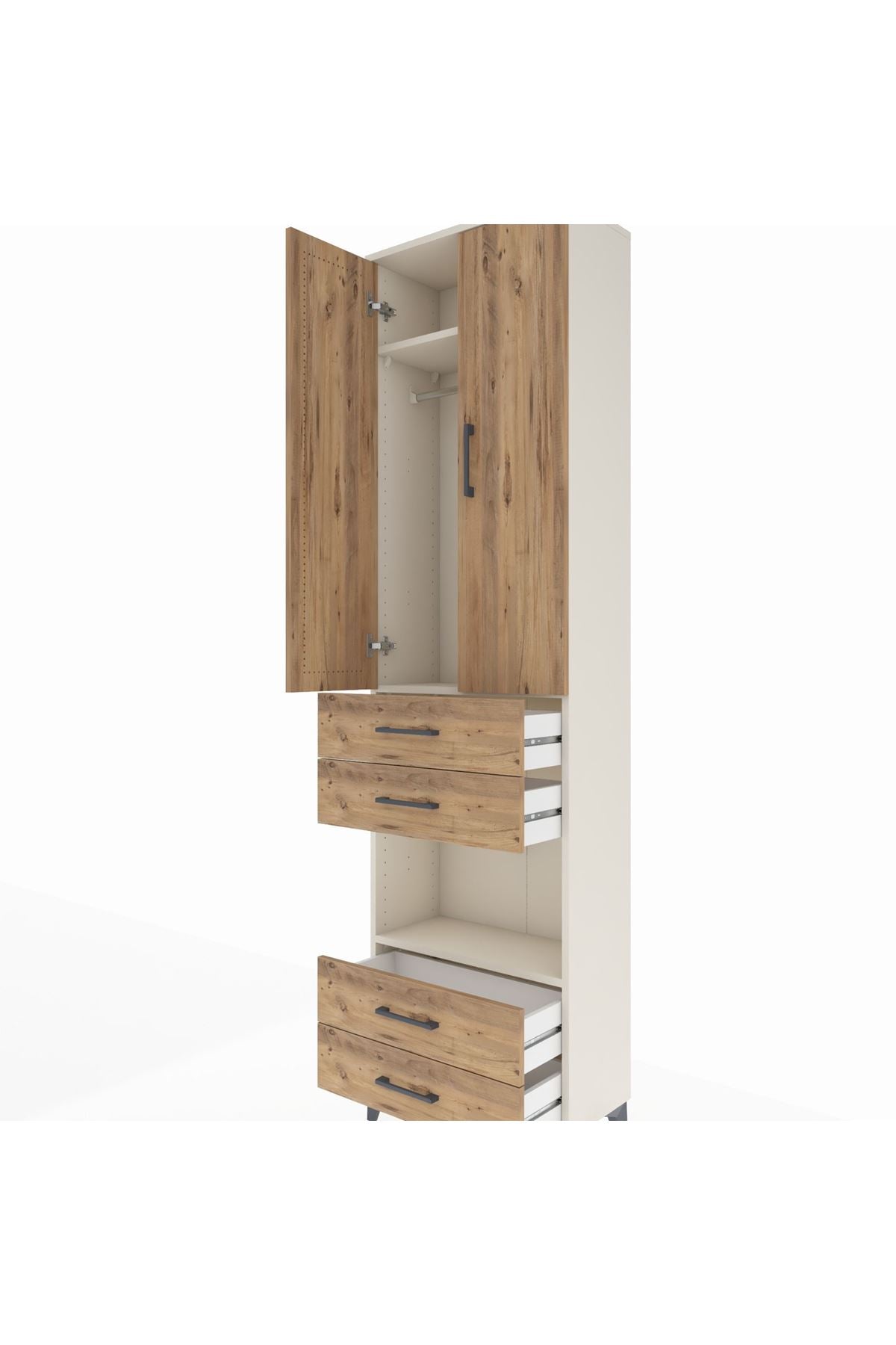 Arges Dolap 3 Raflı 4 Çekmeceli Tek Askılı 60x30x221 Aytaşı-Çam