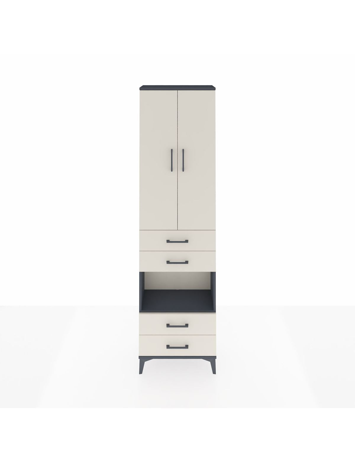 Arges Dolap 3 Raflı 4 Çekmeceli Tek Askılı 60x30x221 Antrasit-Aytaşı