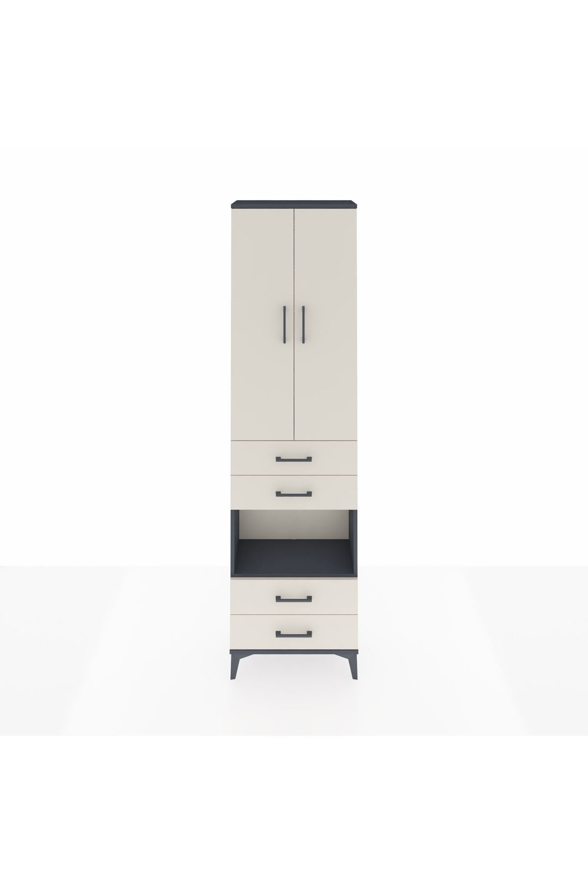 Arges Dolap 3 Raflı 4 Çekmeceli Tek Askılı 60x30x221 Antrasit-Aytaşı