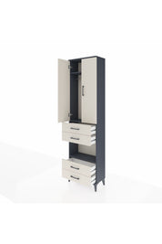 Arges Dolap 3 Raflı 4 Çekmeceli Tek Askılı 60x30x221 Antrasit-Aytaşı