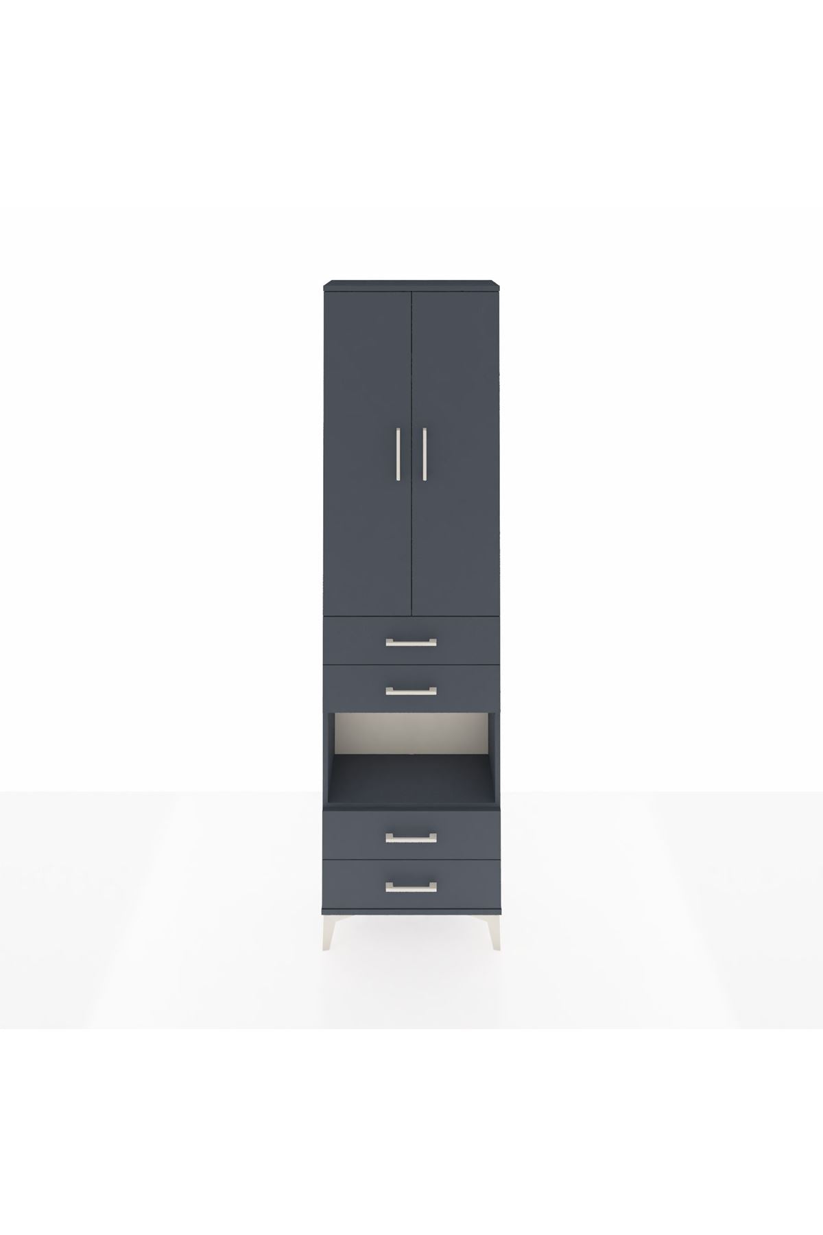 Arges Dolap 3 Raflı 4 Çekmeceli Tek Askılı 60x30x221 Antrasit-Antrasit