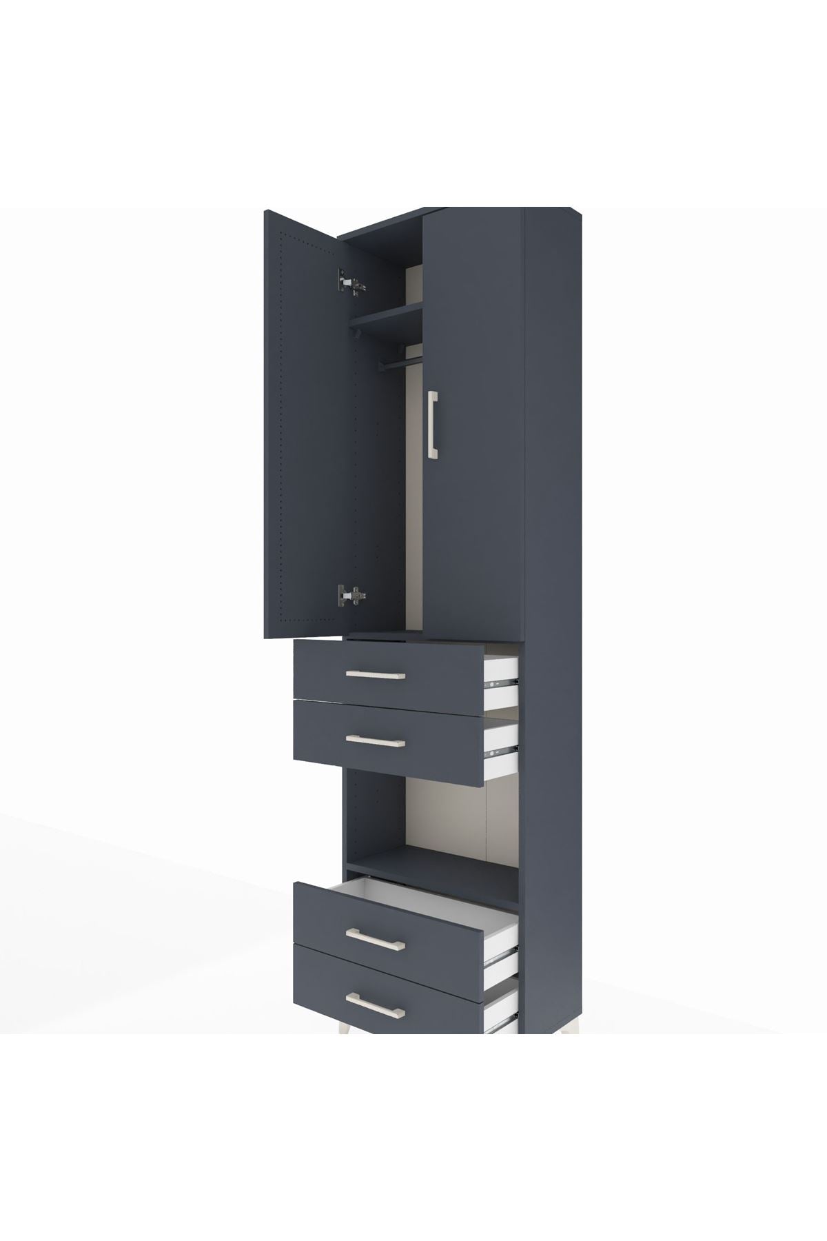 Arges Dolap 3 Raflı 4 Çekmeceli Tek Askılı 60x30x221 Antrasit-Antrasit