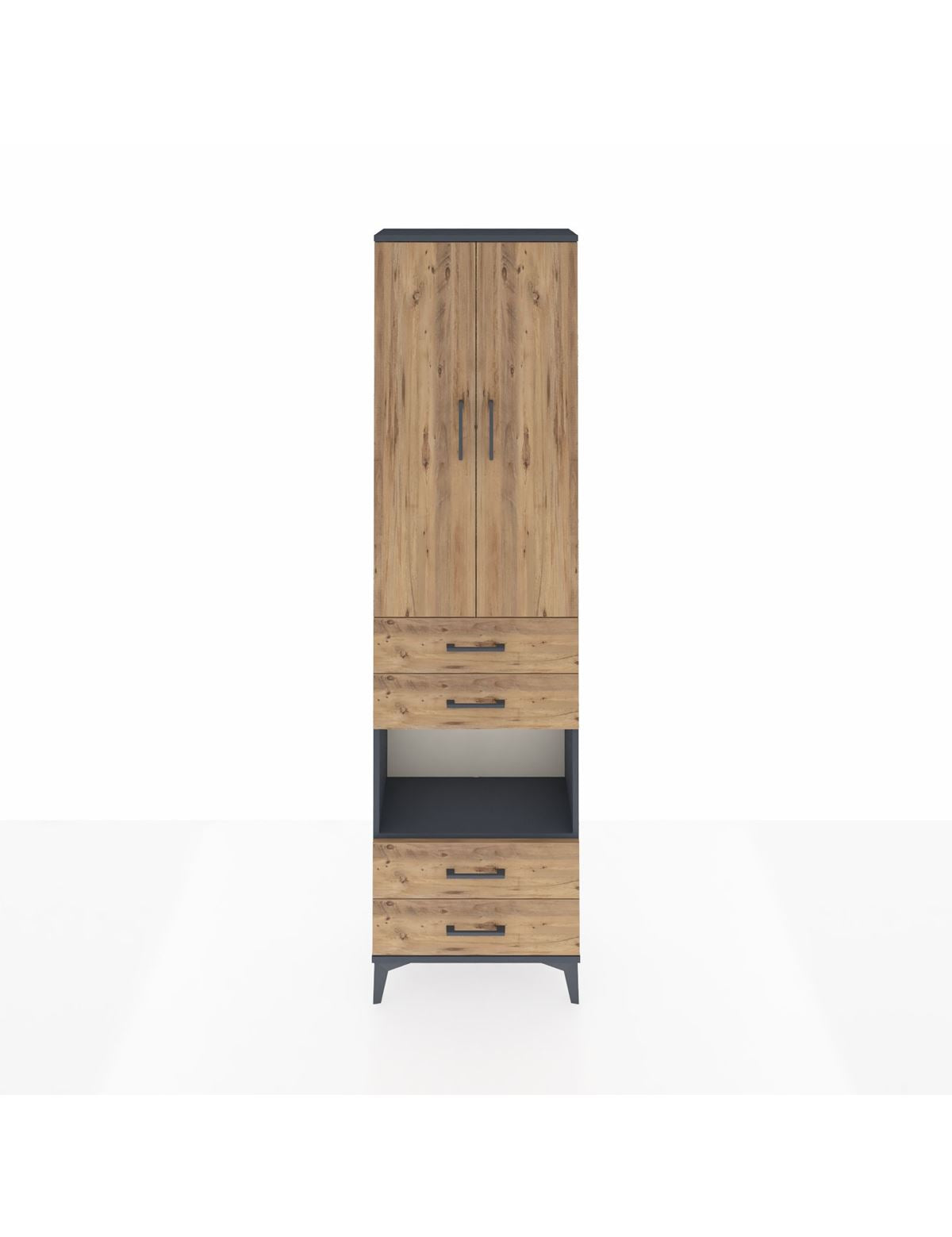 Arges Dolap 3 Raflı 4 Çekmeceli Tek Askılı 60x30x221 Antrasit-Çam