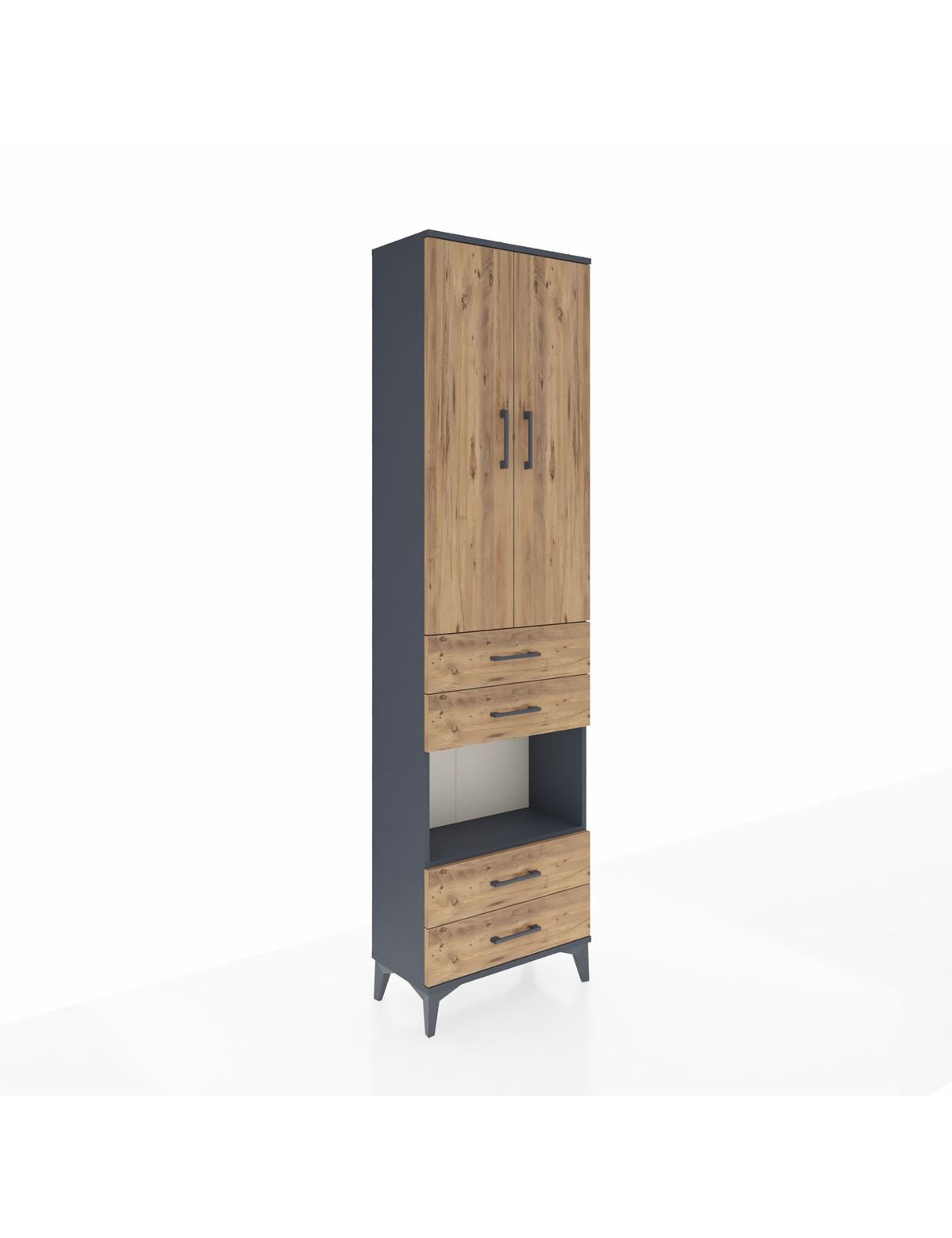 Arges Dolap 3 Raflı 4 Çekmeceli Tek Askılı 60x30x221 Antrasit-Çam