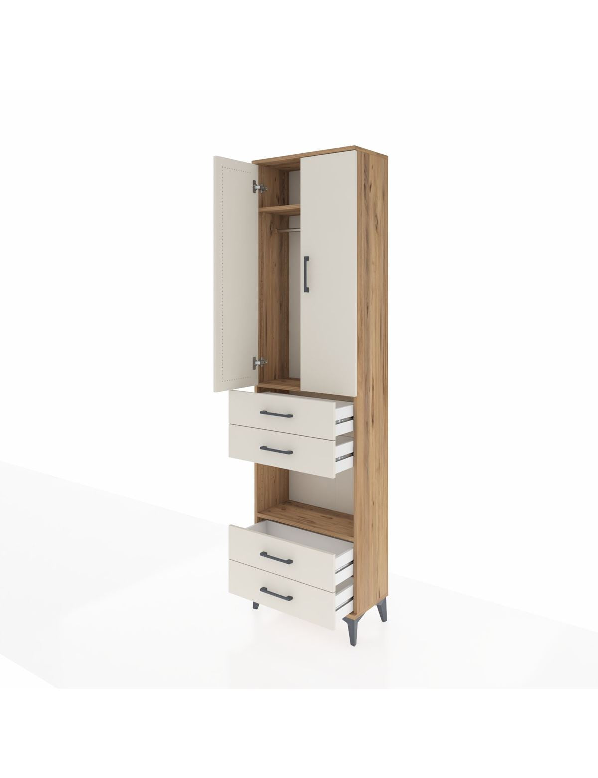 Arges Dolap 3 Raflı 4 Çekmeceli Tek Askılı 60x30x221 - S29M169V7A