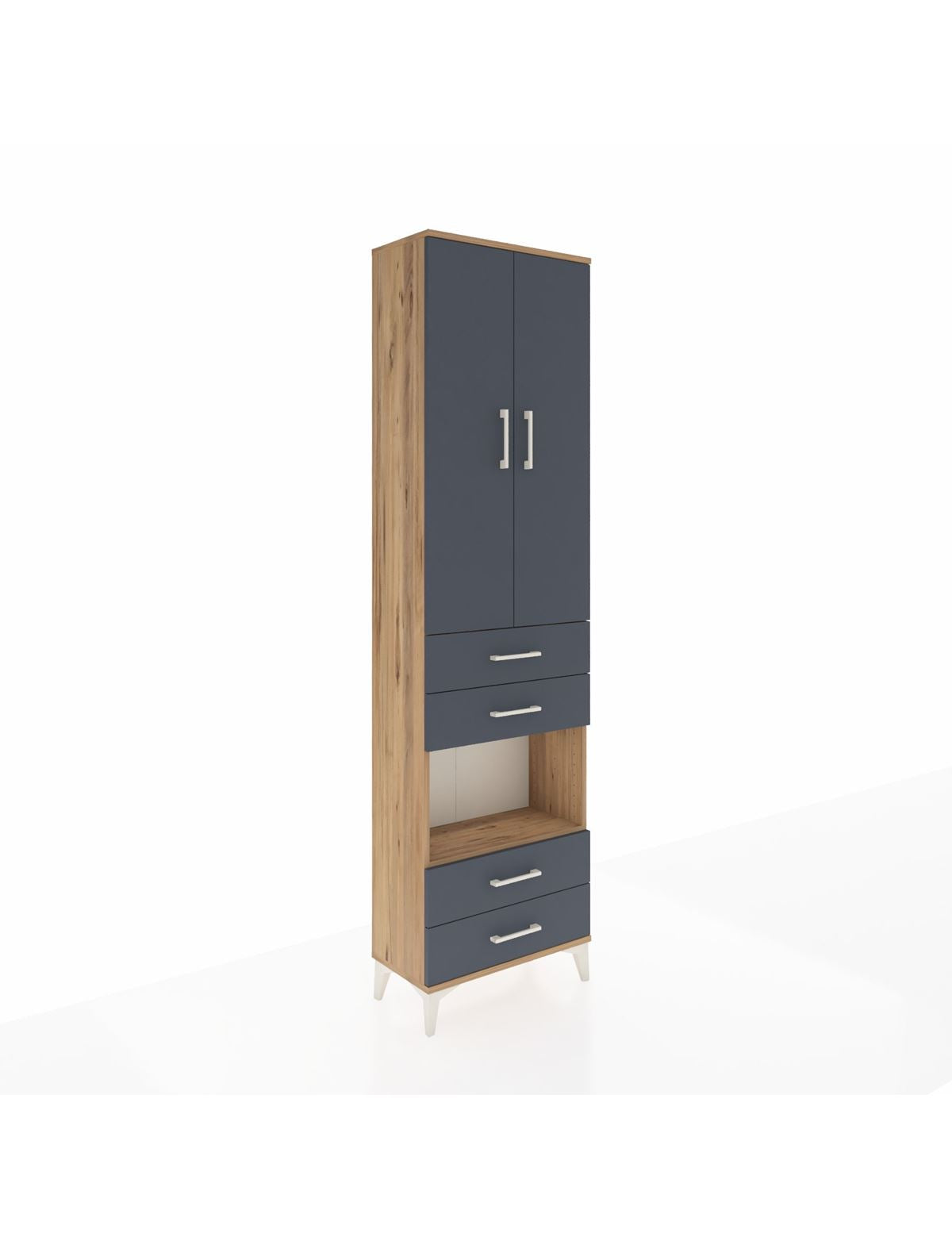 Arges Dolap 3 Raflı 4 Çekmeceli Tek Askılı 60x30x221 Çam-Antrasit