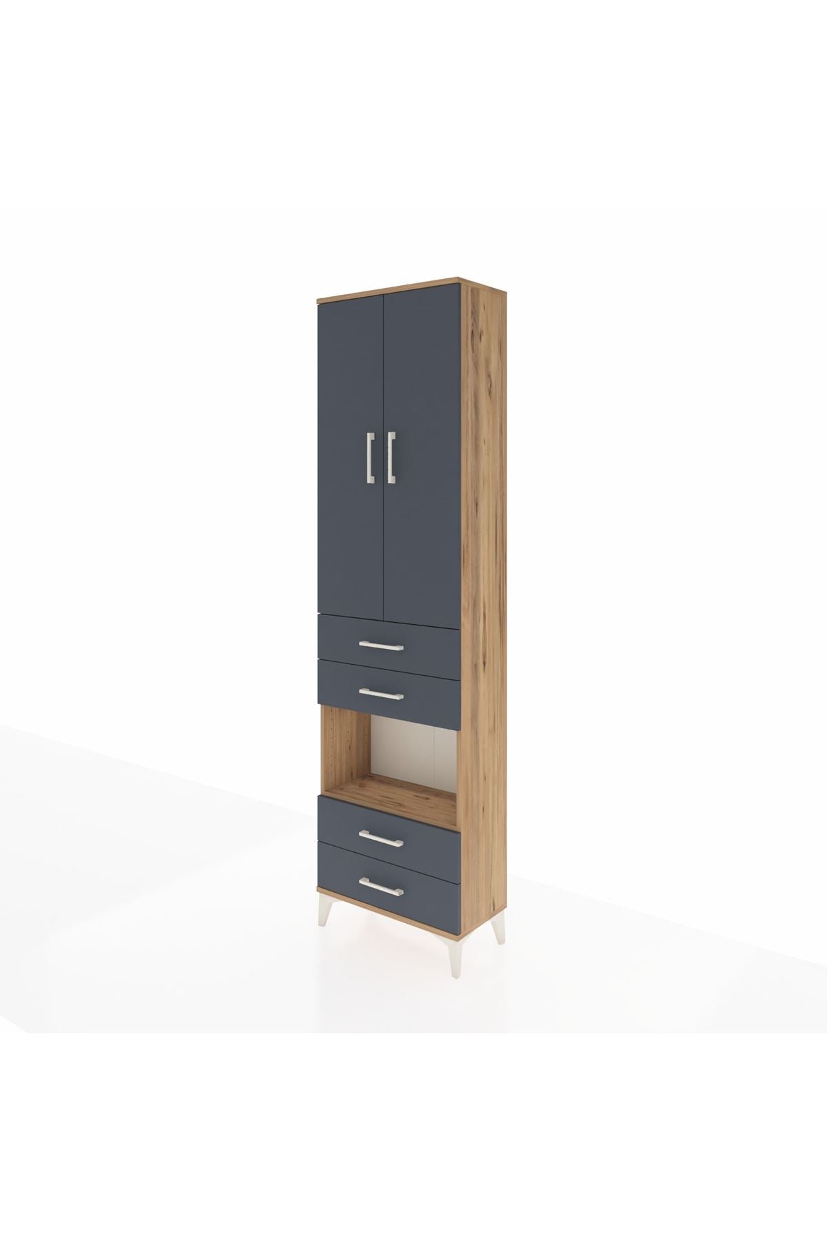 Arges Dolap 3 Raflı 4 Çekmeceli Tek Askılı 60x30x221 Çam-Antrasit