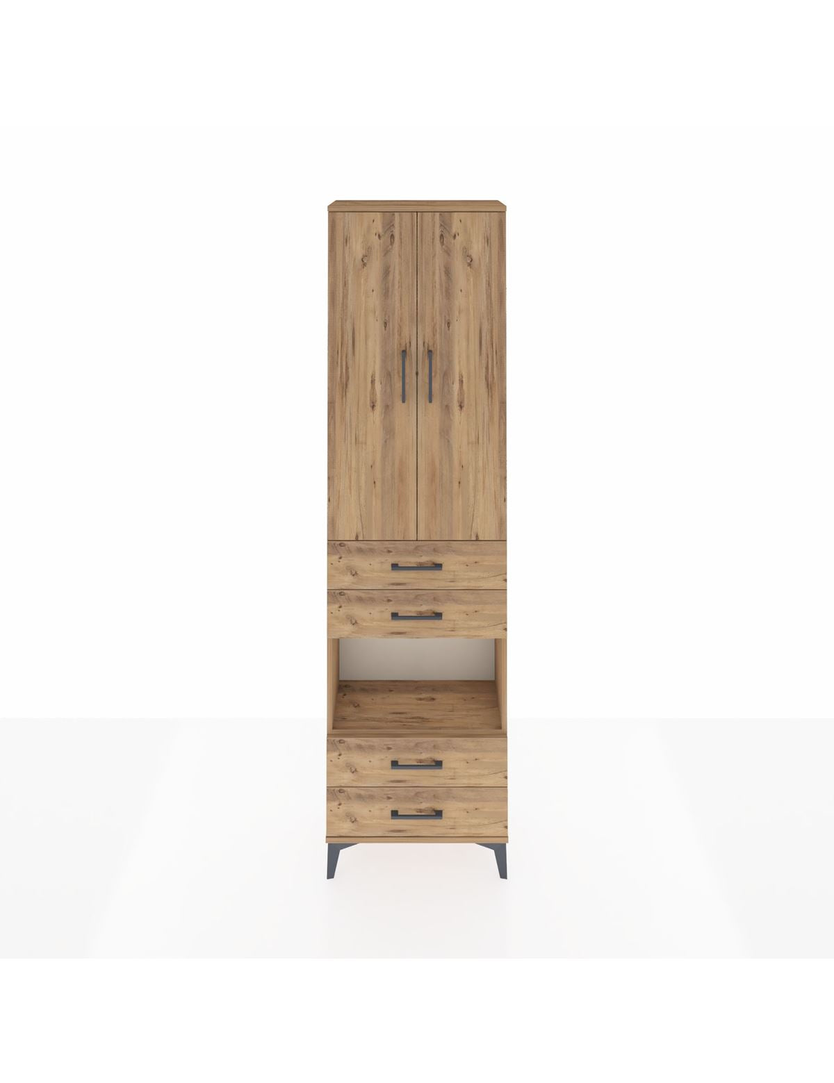 Arges Dolap 3 Raflı 4 Çekmeceli Tek Askılı 60x30x221 Çam-Çam