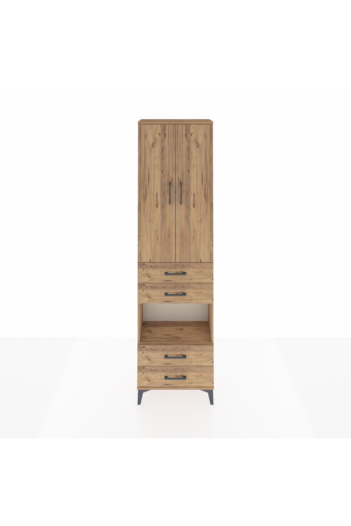 Arges Dolap 3 Raflı 4 Çekmeceli Tek Askılı 60x30x221 Çam-Çam