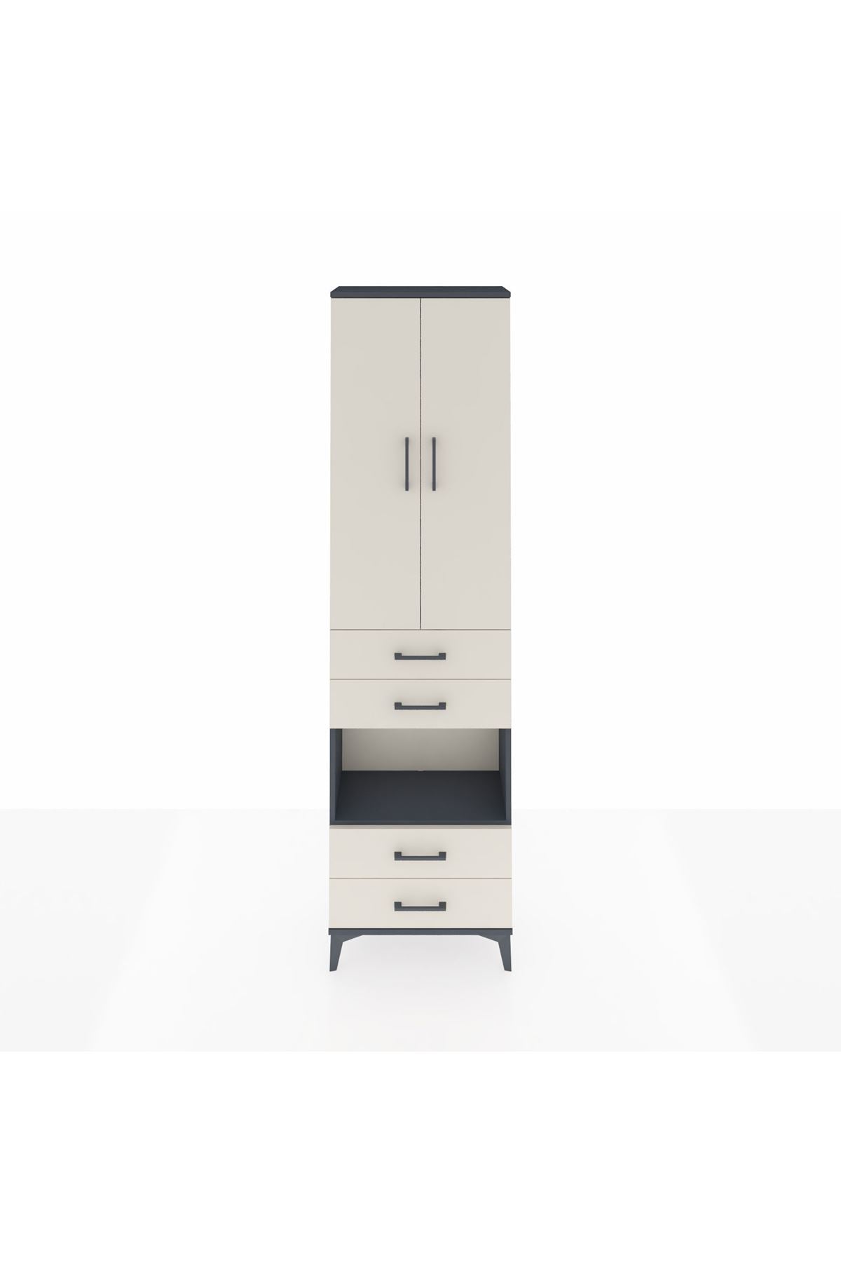 Arges Dolap 4 Raflı 4 Çekmeceli 2 Kapaklı 60x30x221 Antrasit-Aytaşı