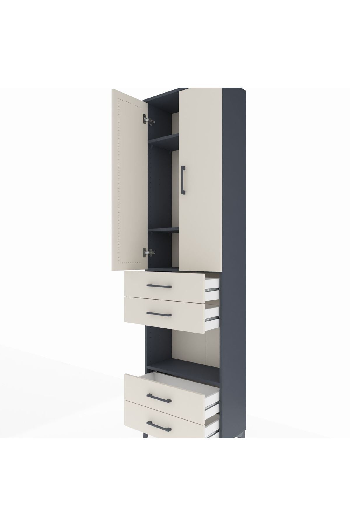 Arges Dolap 4 Raflı 4 Çekmeceli 2 Kapaklı 60x30x221 Antrasit-Aytaşı