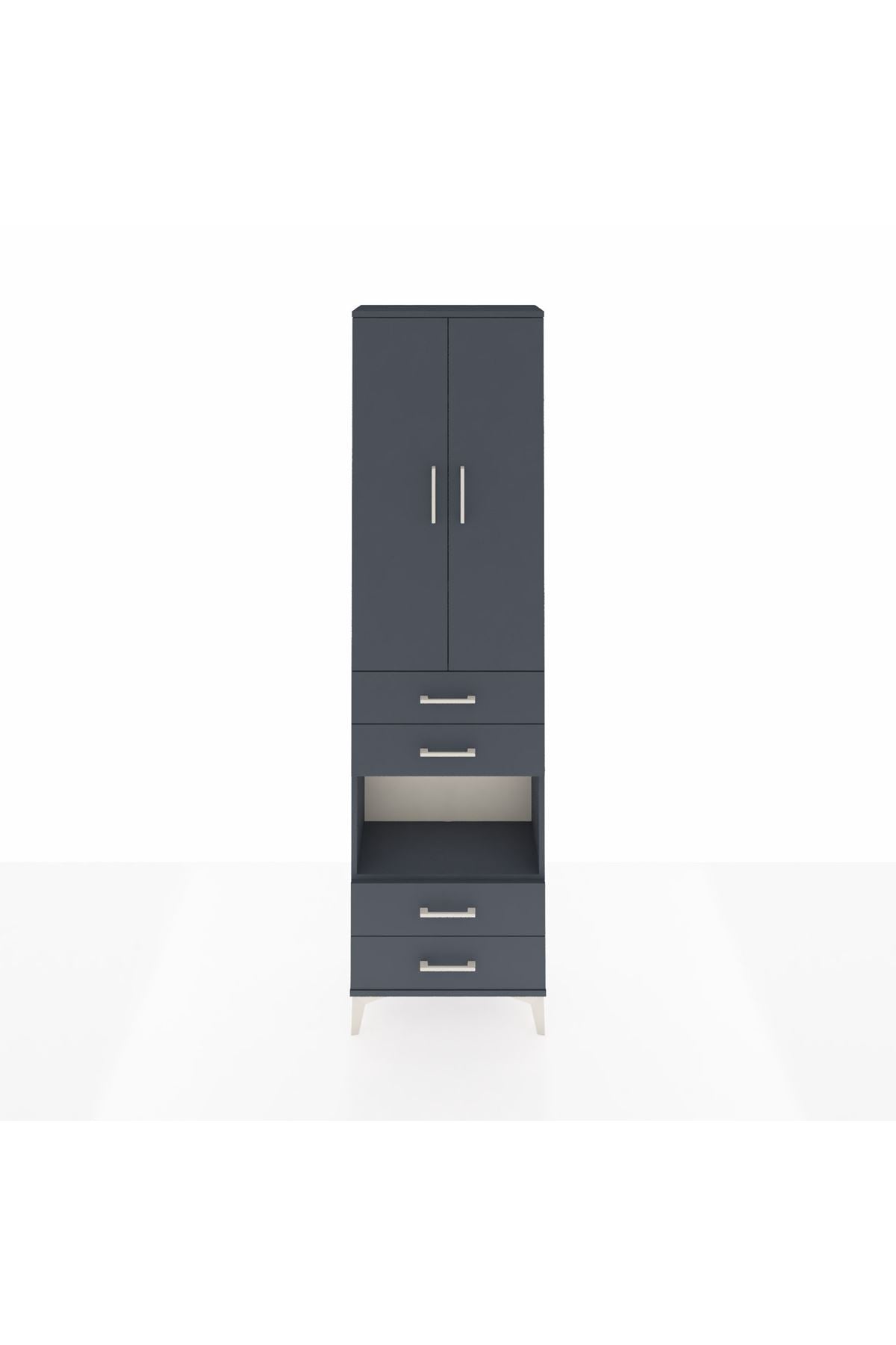 Arges Dolap 4 Raflı 4 Çekmeceli 2 Kapaklı 60x30x221 Antrasit-Antrasit