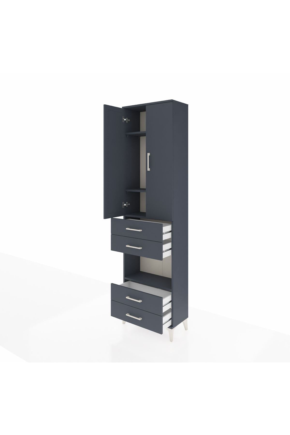 Arges Dolap 4 Raflı 4 Çekmeceli 2 Kapaklı 60x30x221 Antrasit-Antrasit