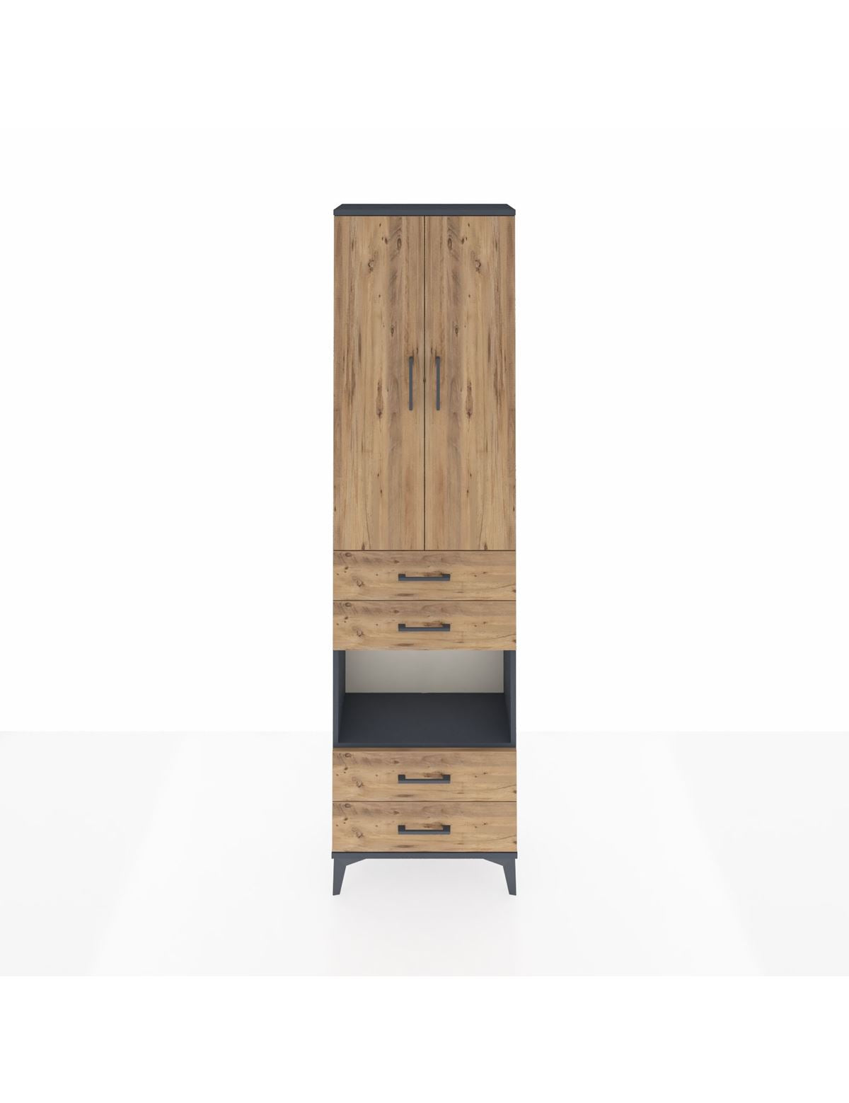 Arges Dolap 4 Raflı 4 Çekmeceli 2 Kapaklı 60x30x221 Antrasit-Çam