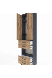 Arges Dolap 4 Raflı 4 Çekmeceli 2 Kapaklı 60x30x221 Antrasit-Çam