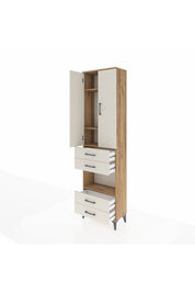 Arges Dolap 4 Raflı 4 Çekmeceli 2 Kapaklı 60x30x221 Çam-Aytaşı