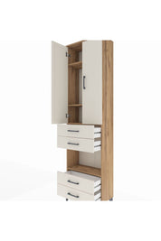 Arges Dolap 4 Raflı 4 Çekmeceli 2 Kapaklı 60x30x221 Çam-Aytaşı