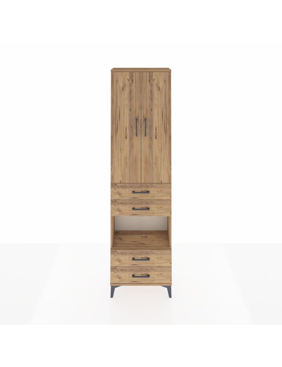 Arges Dolap 4 Raflı 4 Çekmeceli 2 Kapaklı 60x30x221 Çam-Çam