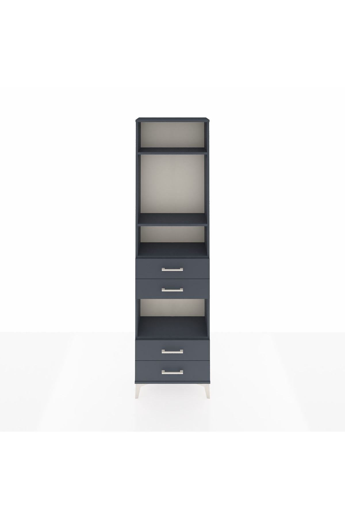 Arges Dolap 4 Raflı 4 Çekmeceli 60x30x221 Antrasit-Antrasit