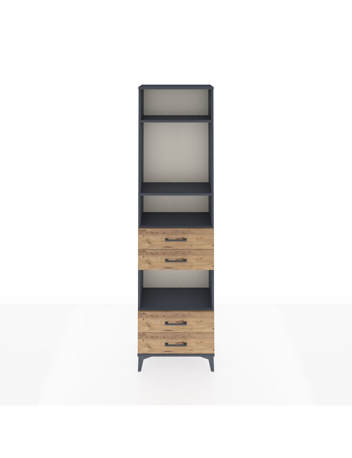 Arges Dolap 4 Raflı 4 Çekmeceli 60x30x221 Antrasit-Çam