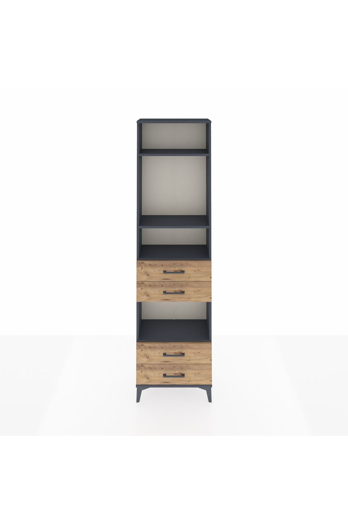 Arges Dolap 4 Raflı 4 Çekmeceli 60x30x221 Antrasit-Çam