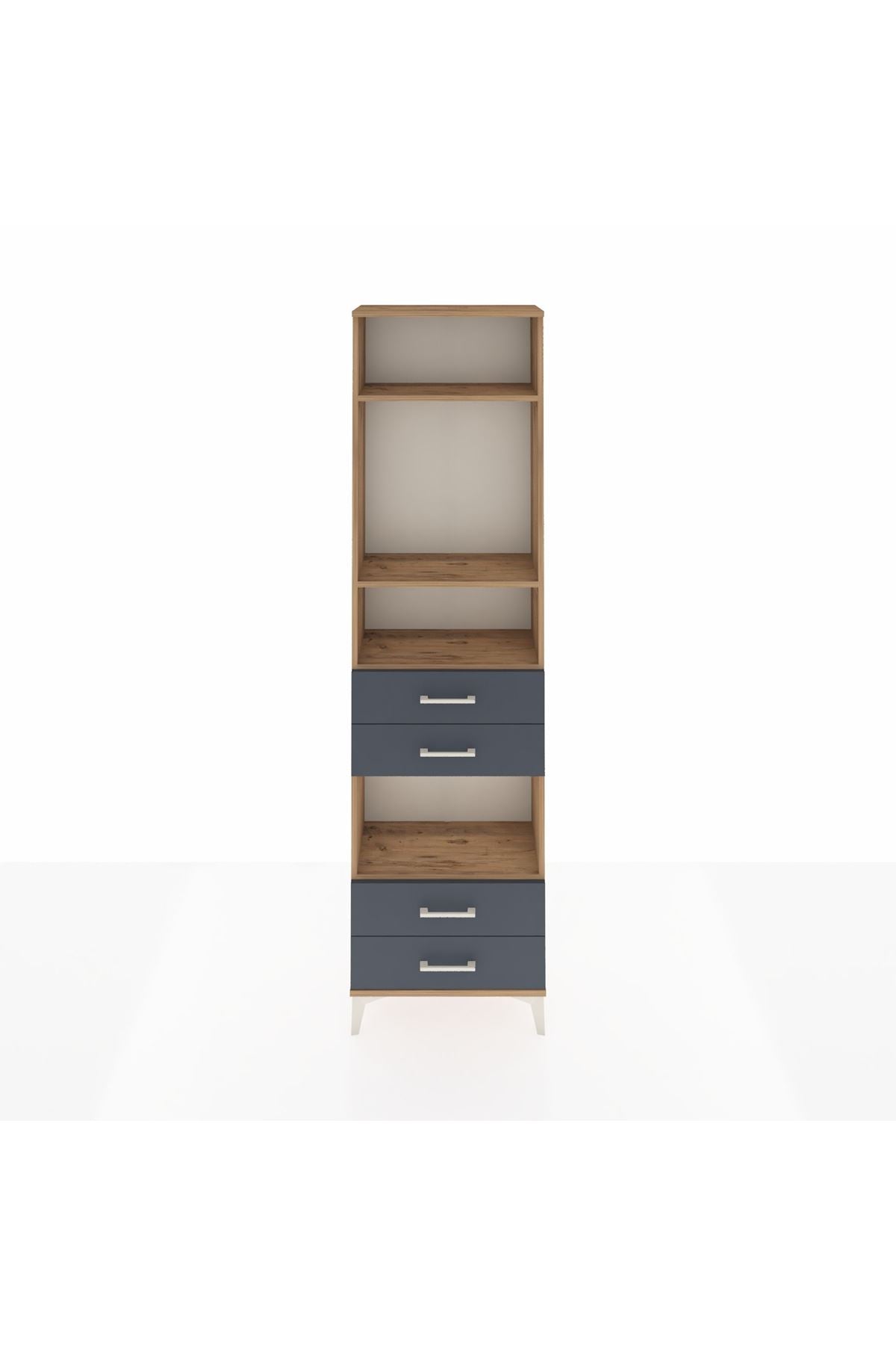 Arges Dolap 4 Raflı 4 Çekmeceli 60x30x221 Çam-Antrasit