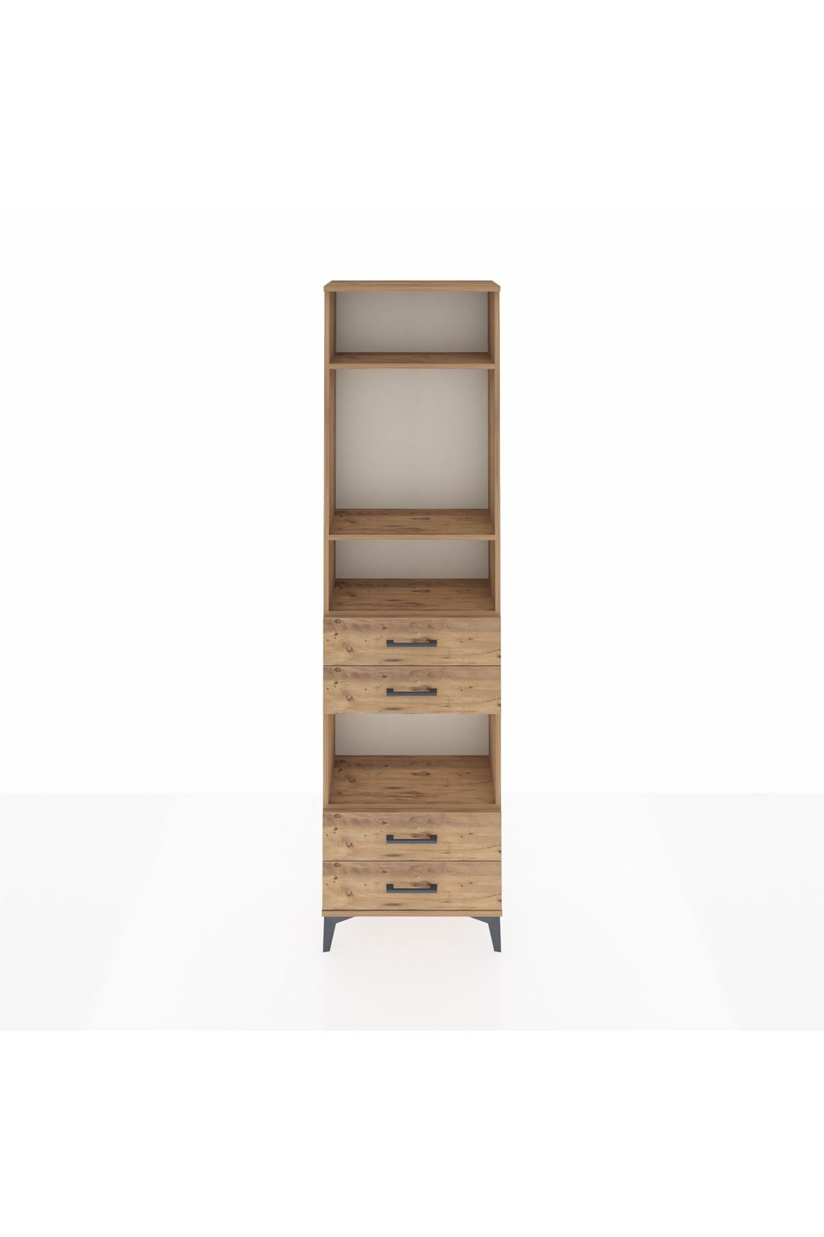 Arges Dolap 4 Raflı 4 Çekmeceli 60x30x221 Çam-Çam