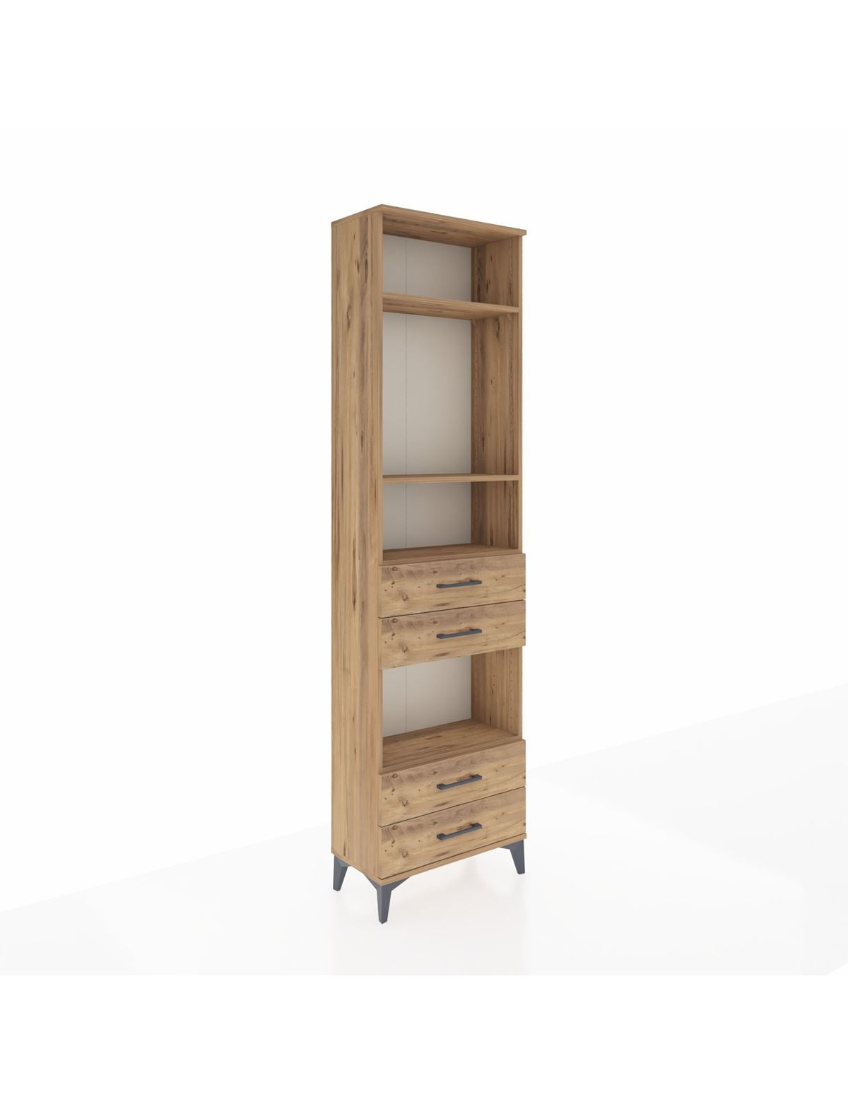 Arges Dolap 4 Raflı 4 Çekmeceli 60x30x221 Çam-Çam