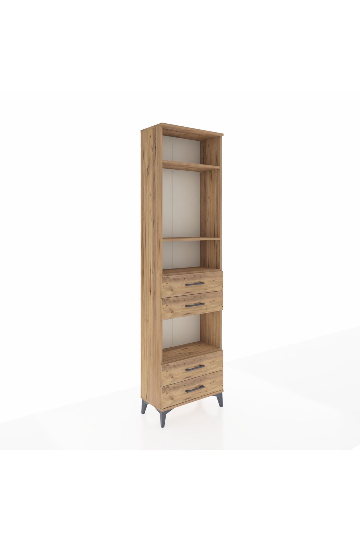 Arges Dolap 4 Raflı 4 Çekmeceli 60x30x221 Çam-Çam