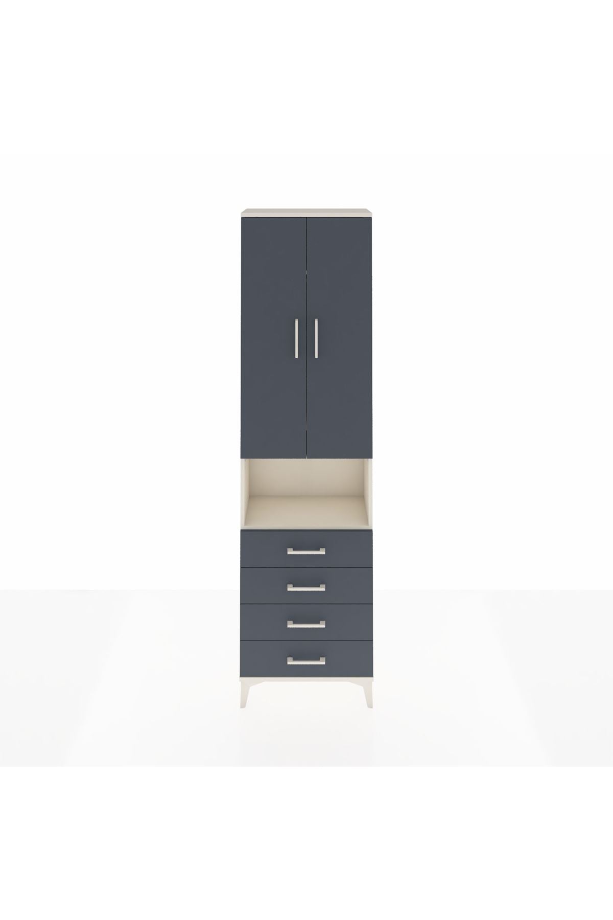 Arges Dolap 3 Raflı 4 Çekmeceli Tek Askılı 60x30x221 Aytaşı-Antrasit