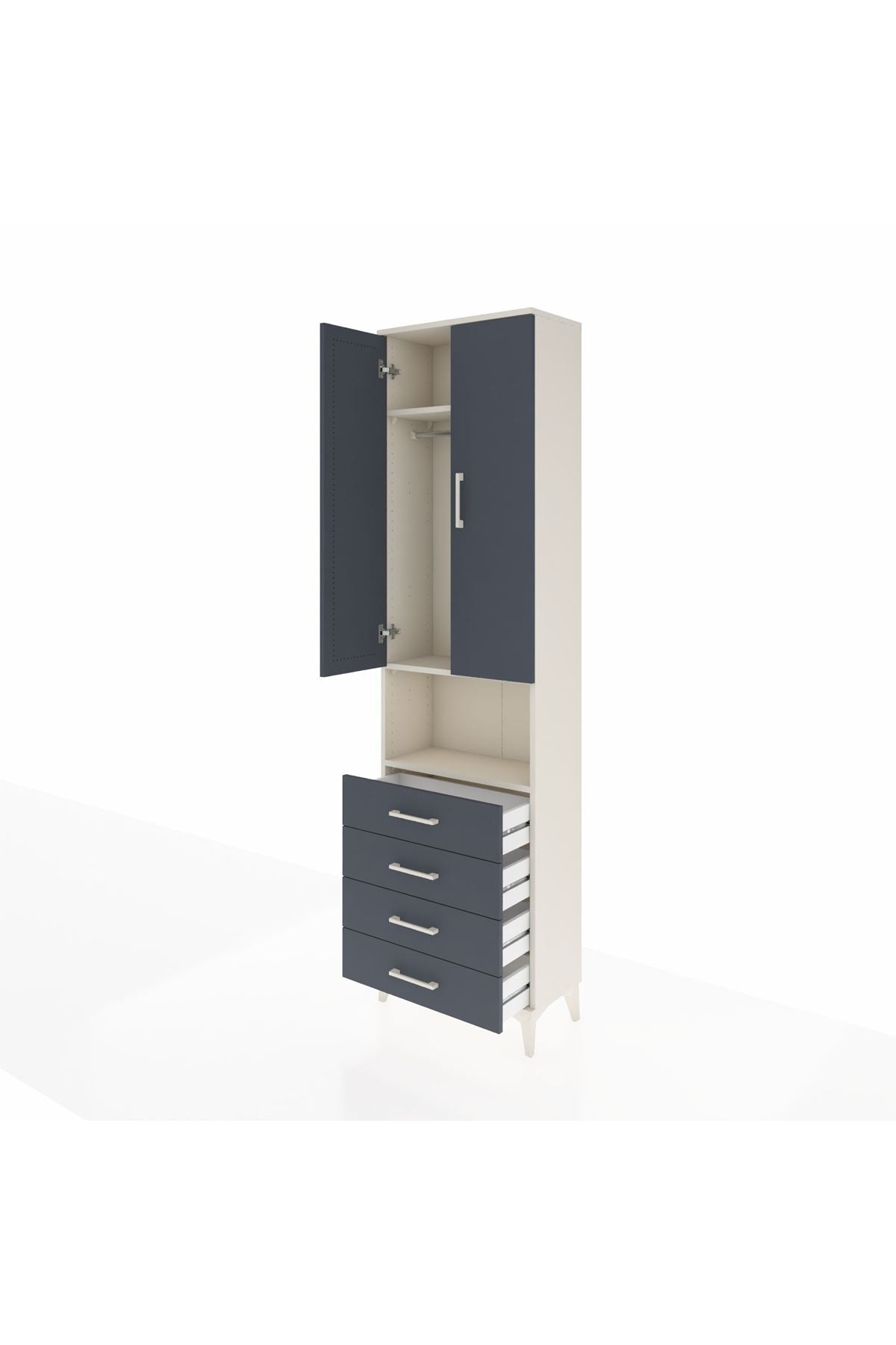 Arges Dolap 3 Raflı 4 Çekmeceli Tek Askılı 60x30x221 Aytaşı-Antrasit