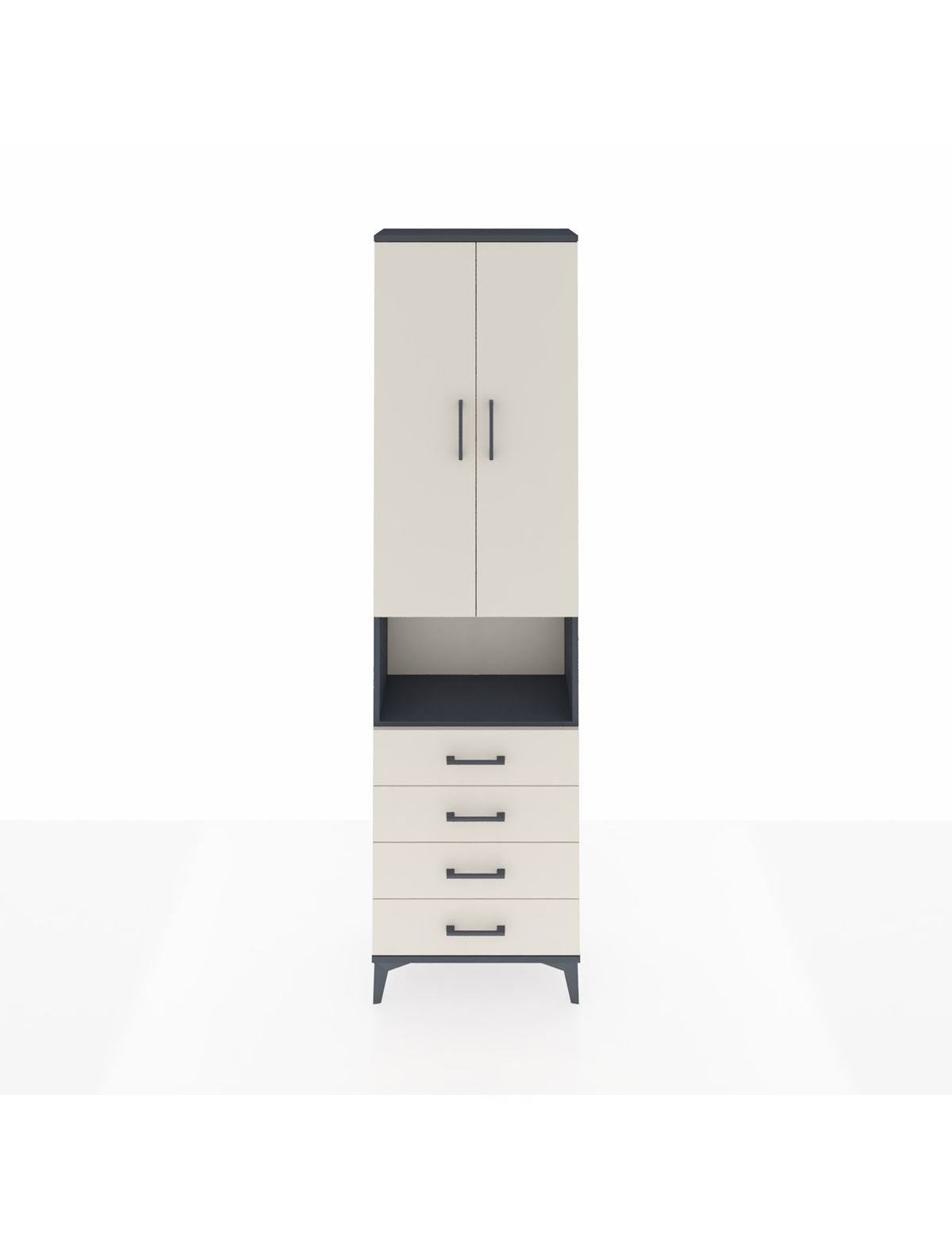 Arges Dolap 3 Raflı 4 Çekmeceli Tek Askılı 60x30x221 Antrasit-Aytaşı