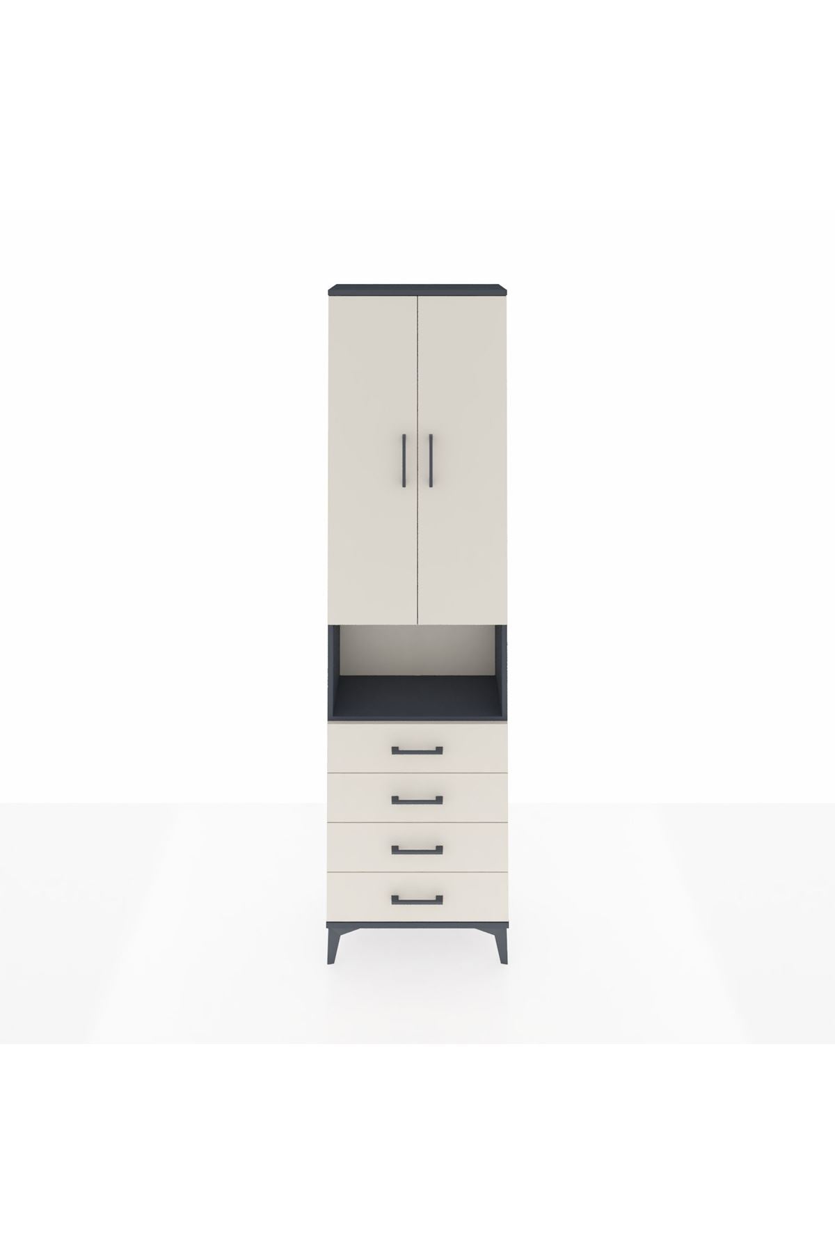 Arges Dolap 3 Raflı 4 Çekmeceli Tek Askılı 60x30x221 Antrasit-Aytaşı