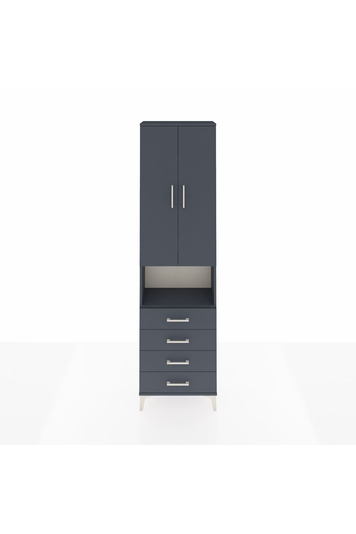 Arges Dolap 3 Raflı 4 Çekmeceli Tek Askılı 60x30x221 Antrasit-Antrasit