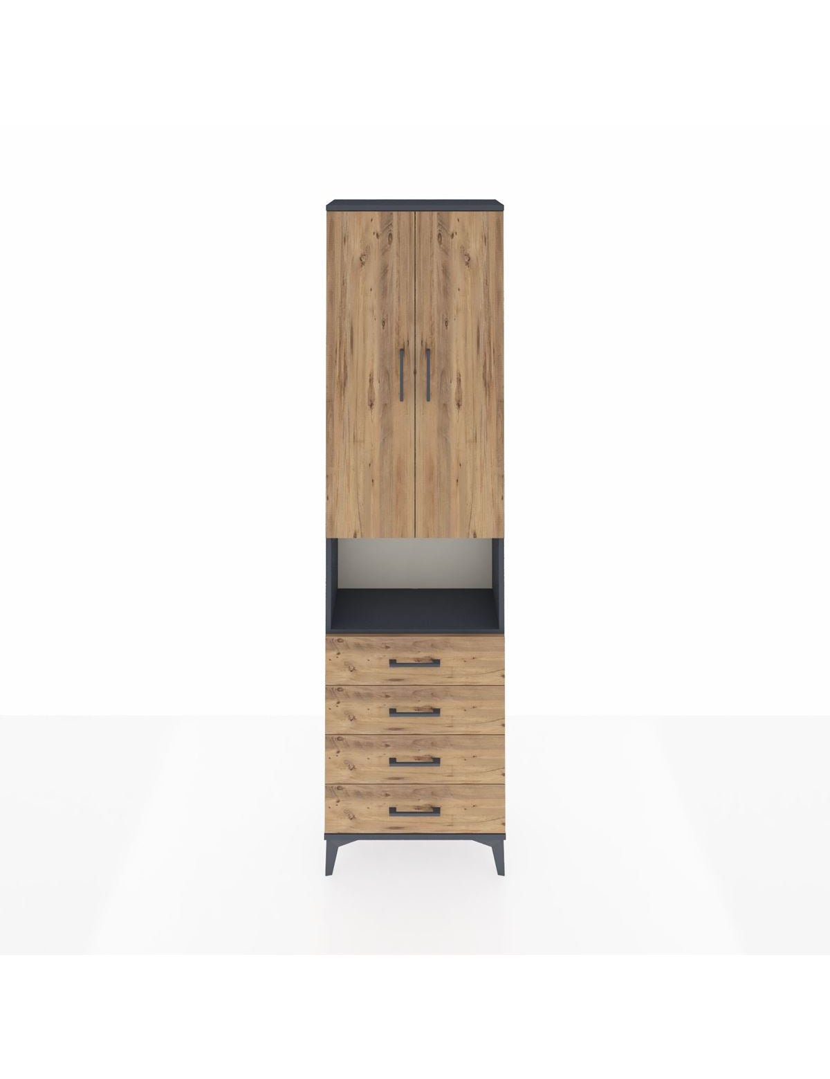 Arges Dolap 3 Raflı 4 Çekmeceli Tek Askılı 60x30x221 Antrasit-Çam