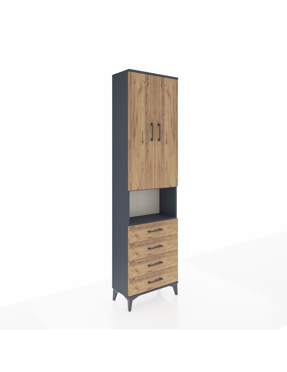 Arges Dolap 3 Raflı 4 Çekmeceli Tek Askılı 60x30x221 Antrasit-Çam