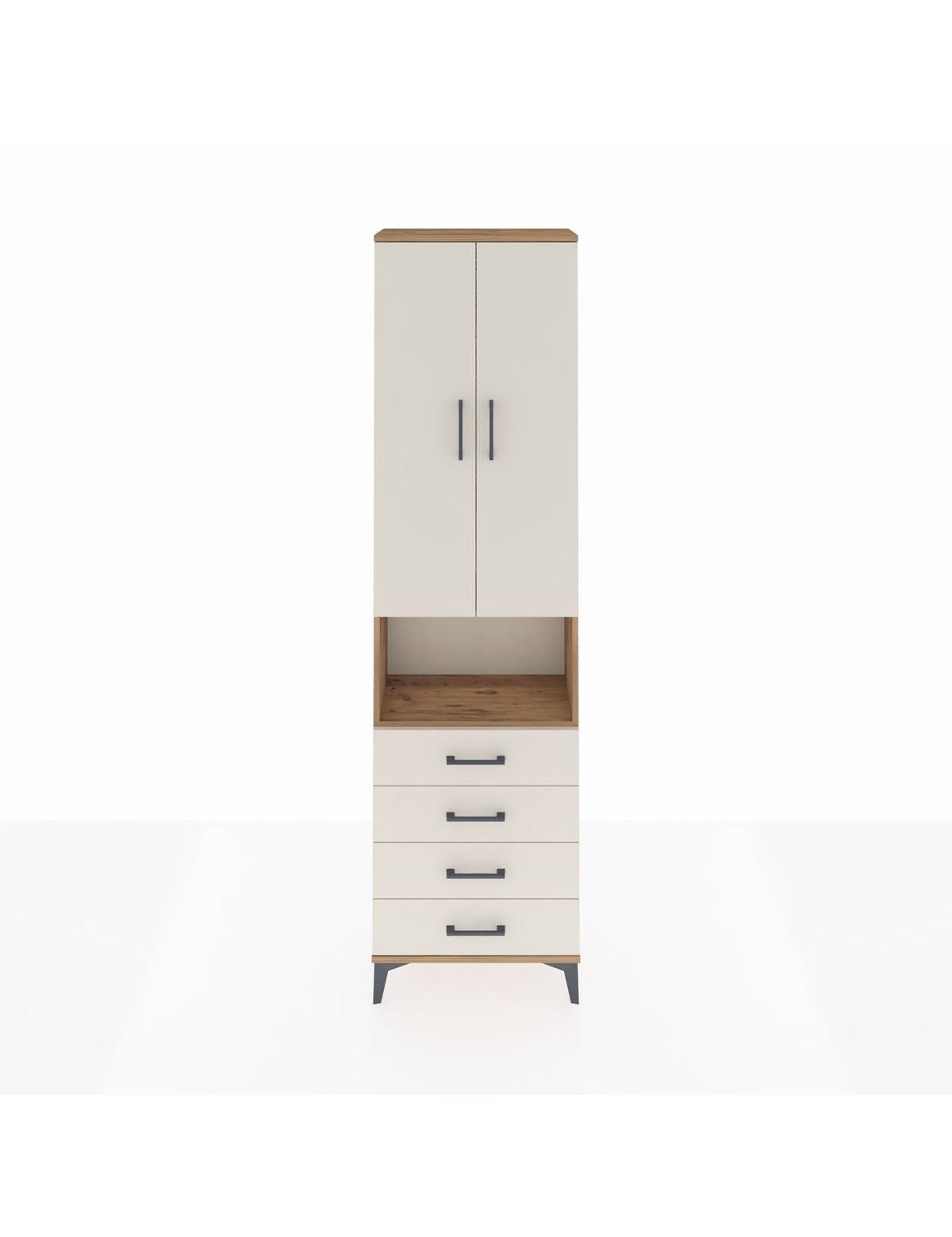 Arges Dolap 3 Raflı 4 Çekmeceli Tek Askılı 60x30x221 Çam-Aytaşı