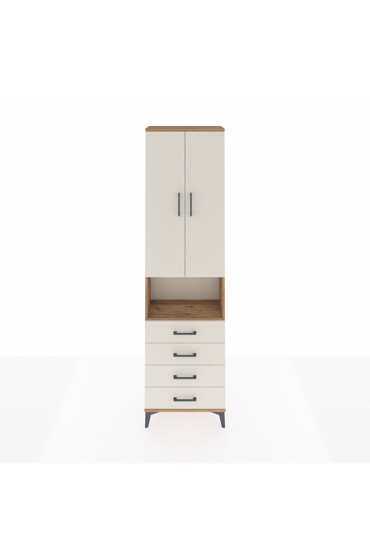 Arges Dolap 3 Raflı 4 Çekmeceli Tek Askılı 60x30x221 Çam-Aytaşı