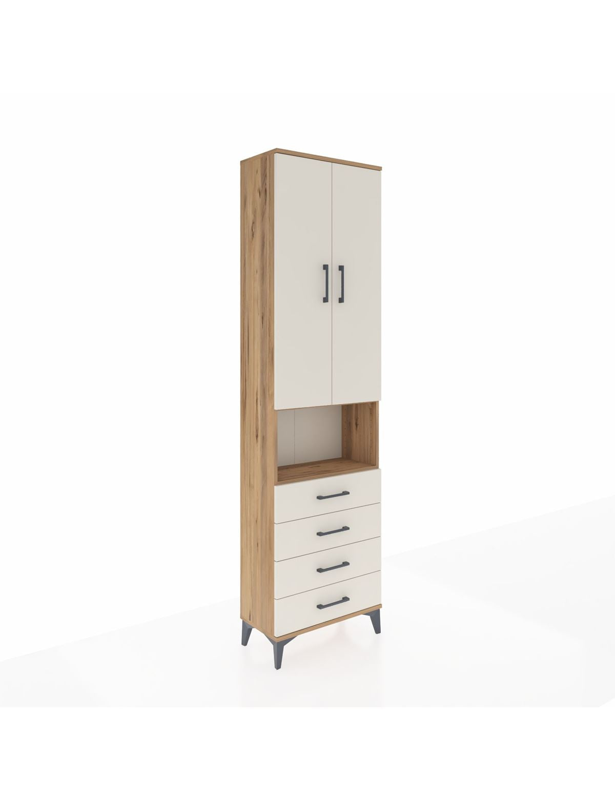 Arges Dolap 3 Raflı 4 Çekmeceli Tek Askılı 60x30x221 Çam-Aytaşı