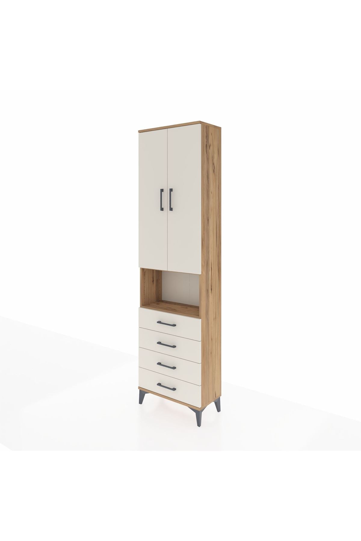 Arges Dolap 3 Raflı 4 Çekmeceli Tek Askılı 60x30x221 Çam-Aytaşı