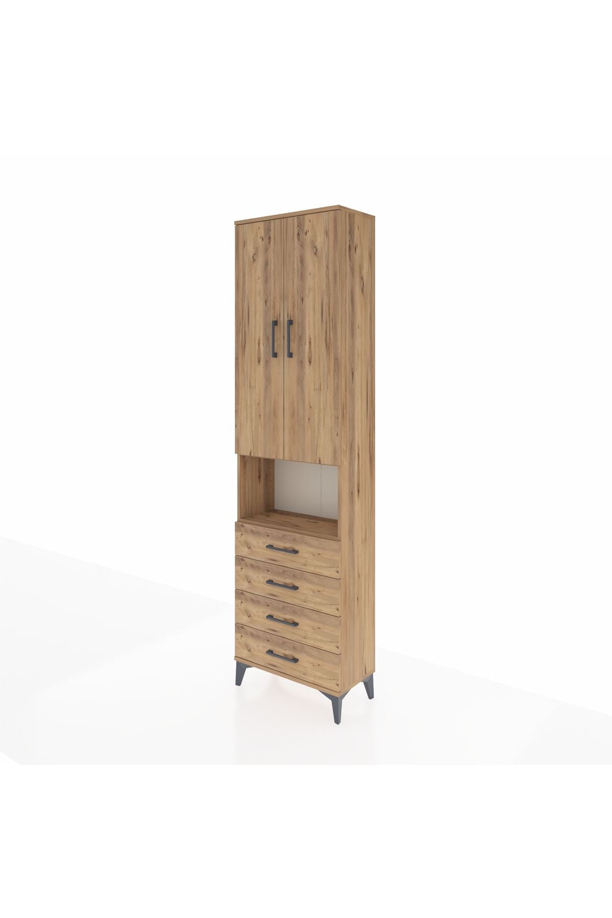 Arges Dolap 3 Raflı 4 Çekmeceli Tek Askılı 60x30x221 Çam-Çam