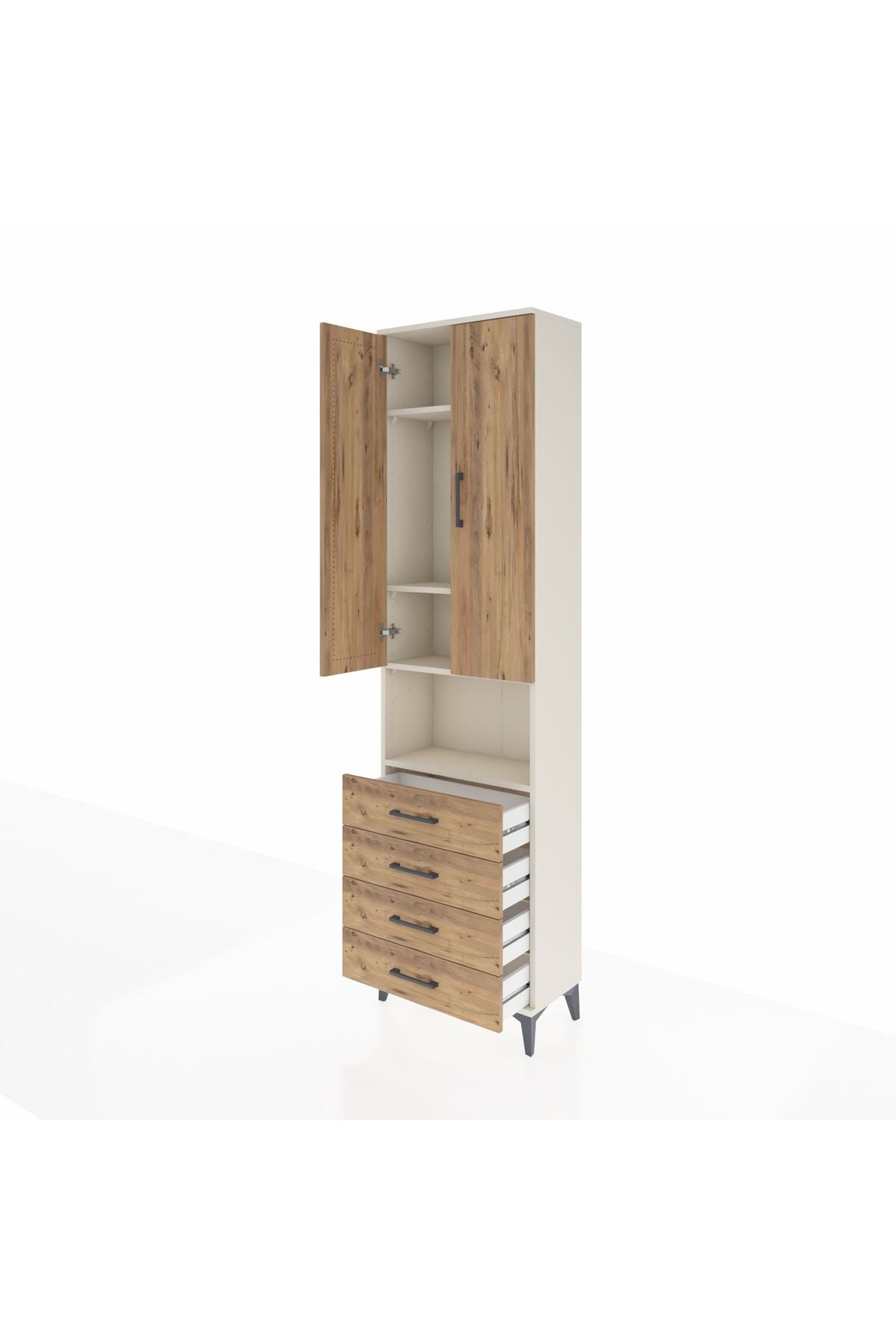 Arges Dolap 4 Raflı 4 Çekmeceli 2 Kapaklı 60x30x221 Aytaşı-Çam