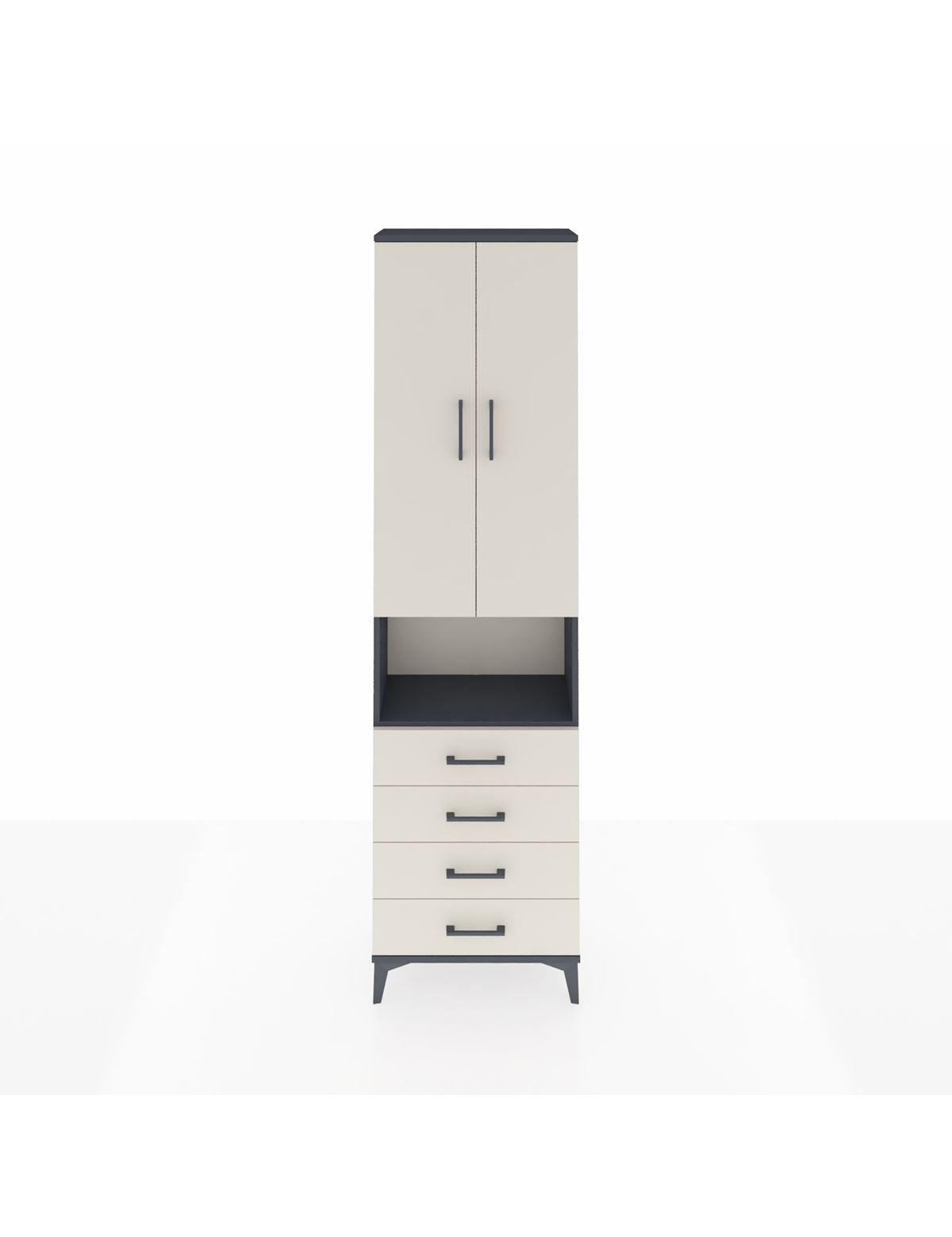 Arges Dolap 4 Raflı 4 Çekmeceli 2 Kapaklı 60x30x221 Antrasit-Aytaşı