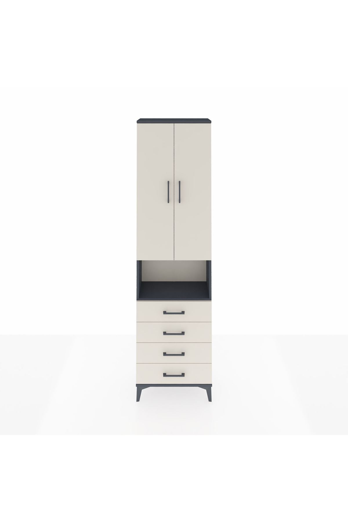 Arges Dolap 4 Raflı 4 Çekmeceli 2 Kapaklı 60x30x221 Antrasit-Aytaşı