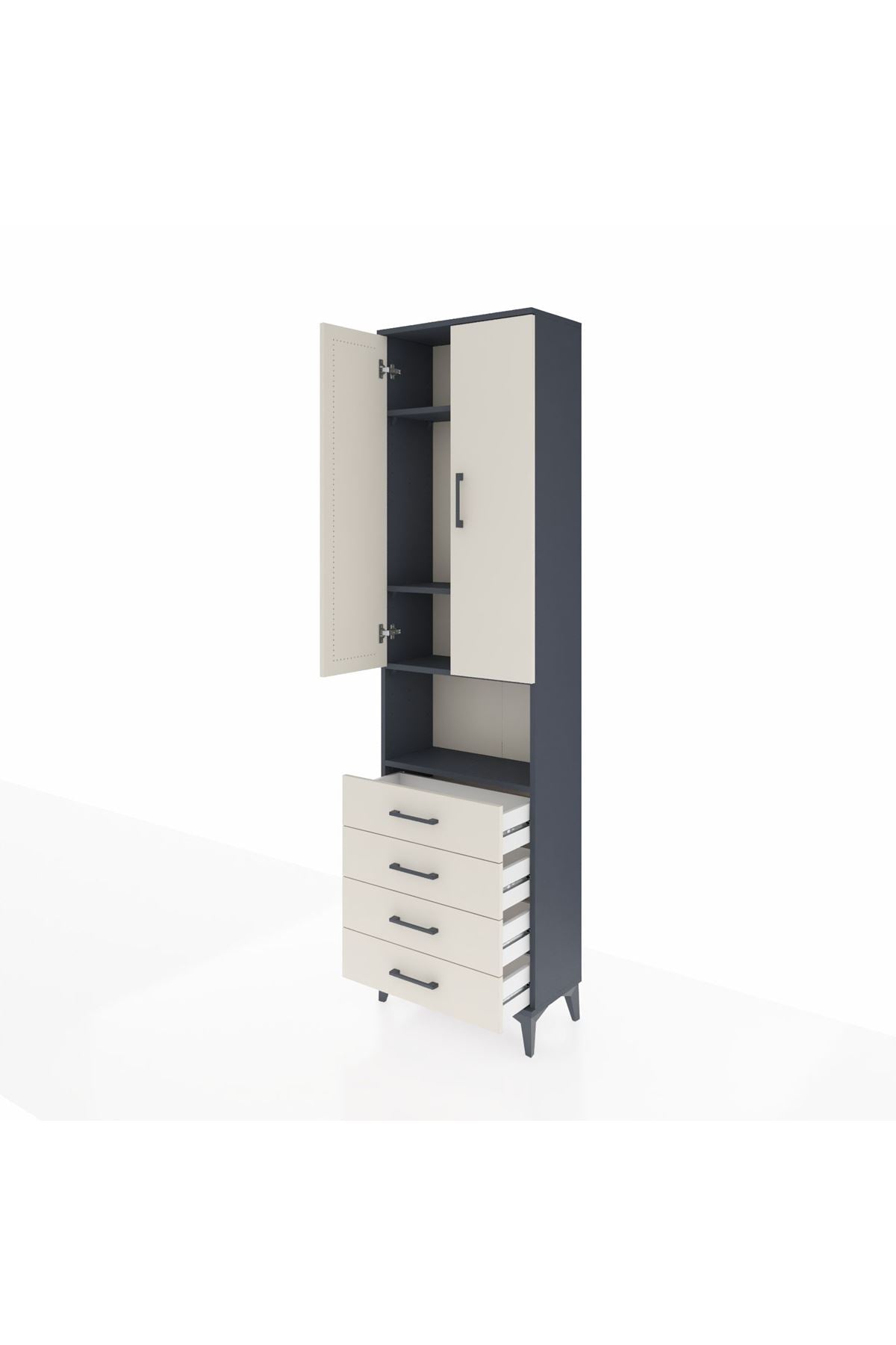 Arges Dolap 4 Raflı 4 Çekmeceli 2 Kapaklı 60x30x221 Antrasit-Aytaşı