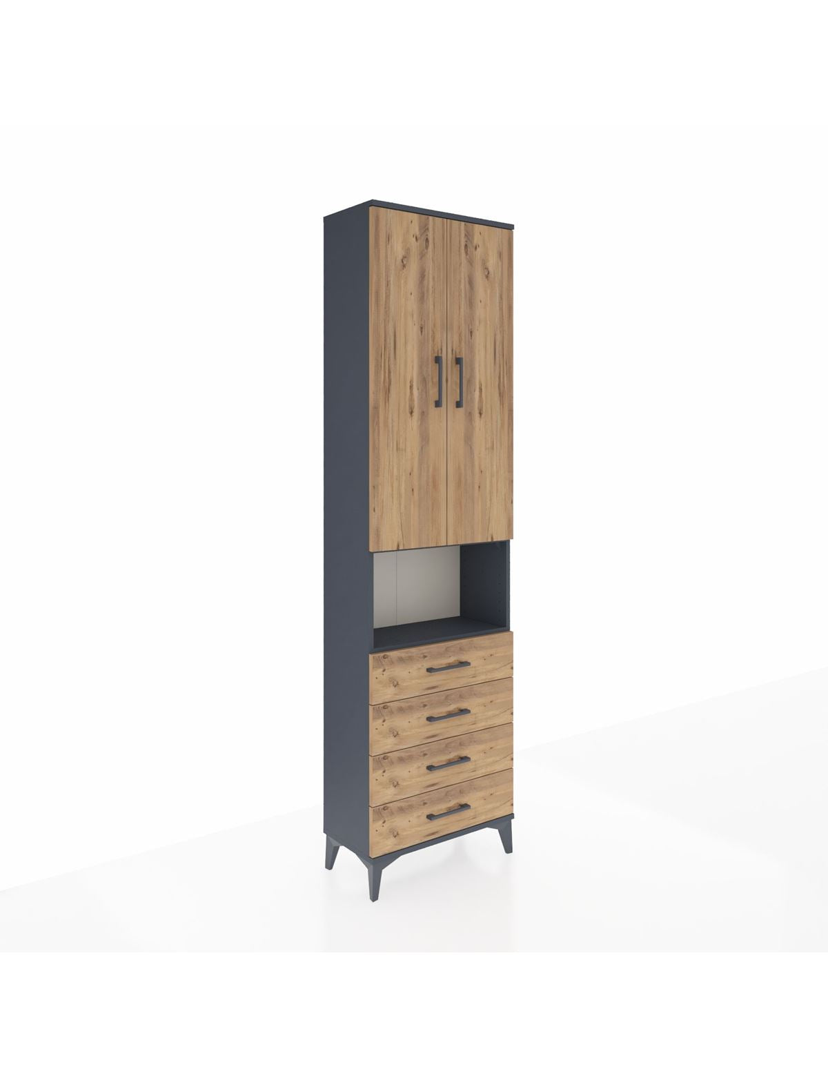 Arges Dolap 4 Raflı 4 Çekmeceli 2 Kapaklı 60x30x221 Antrasit-Çam