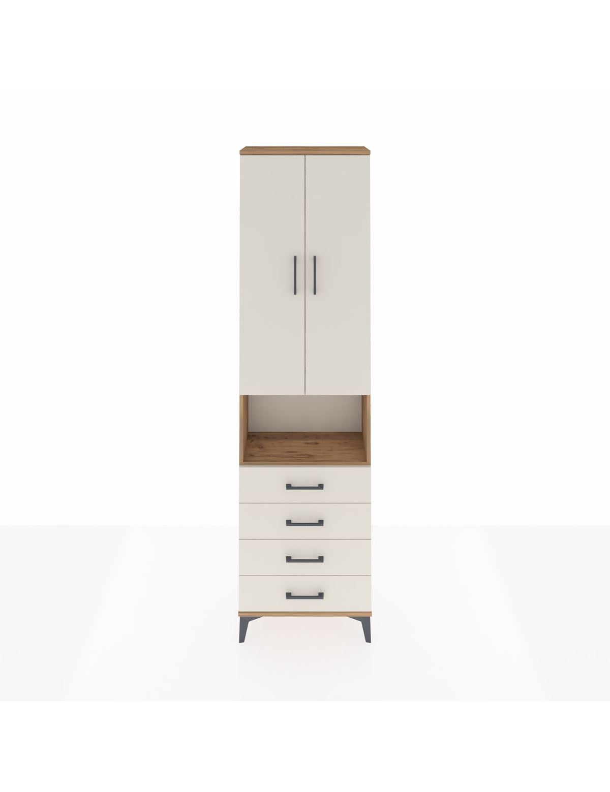 Arges Dolap 4 Raflı 4 Çekmeceli 2 Kapaklı 60x30x221 Çam-Aytaşı