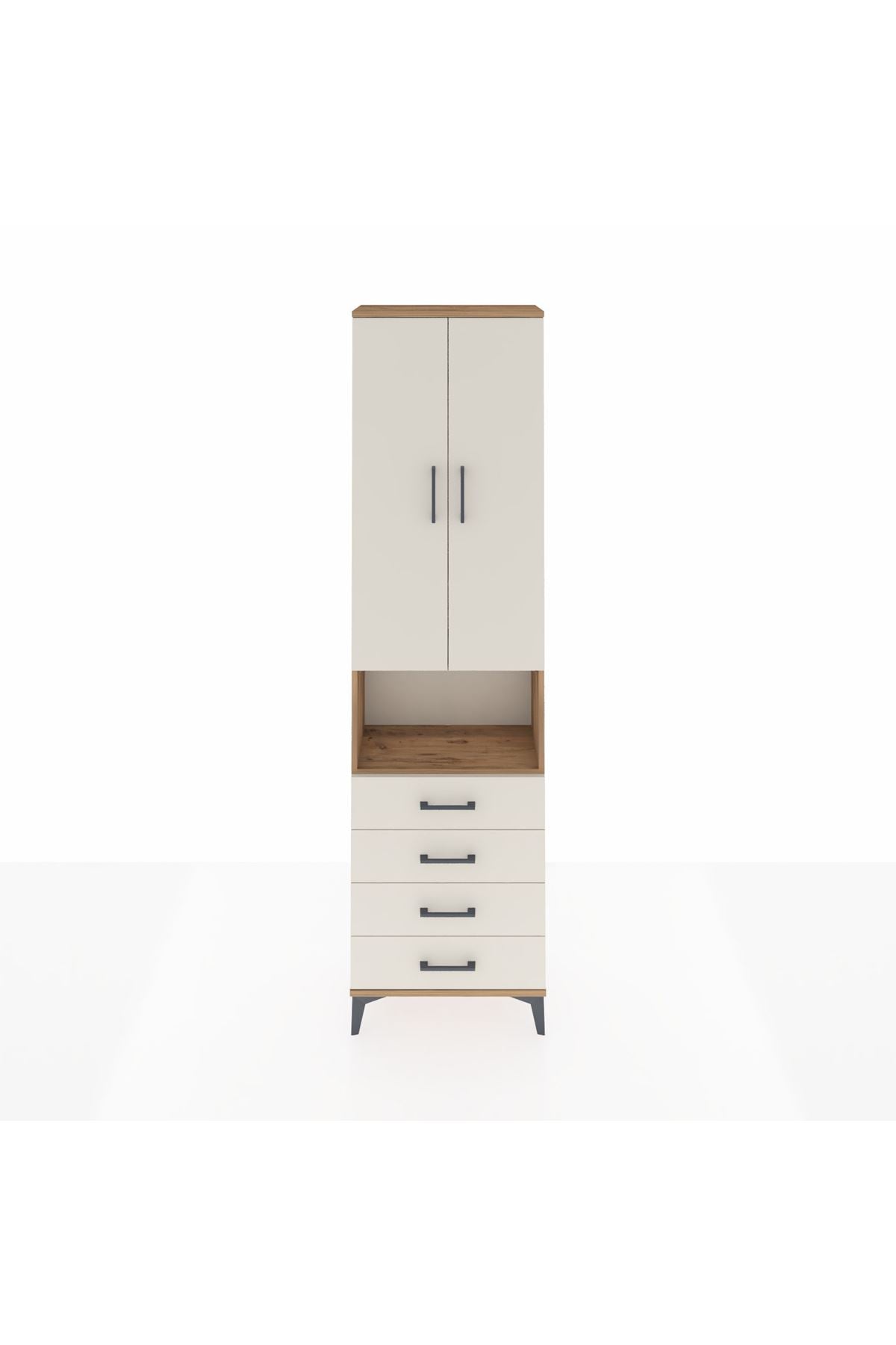 Arges Dolap 4 Raflı 4 Çekmeceli 2 Kapaklı 60x30x221 Çam-Aytaşı